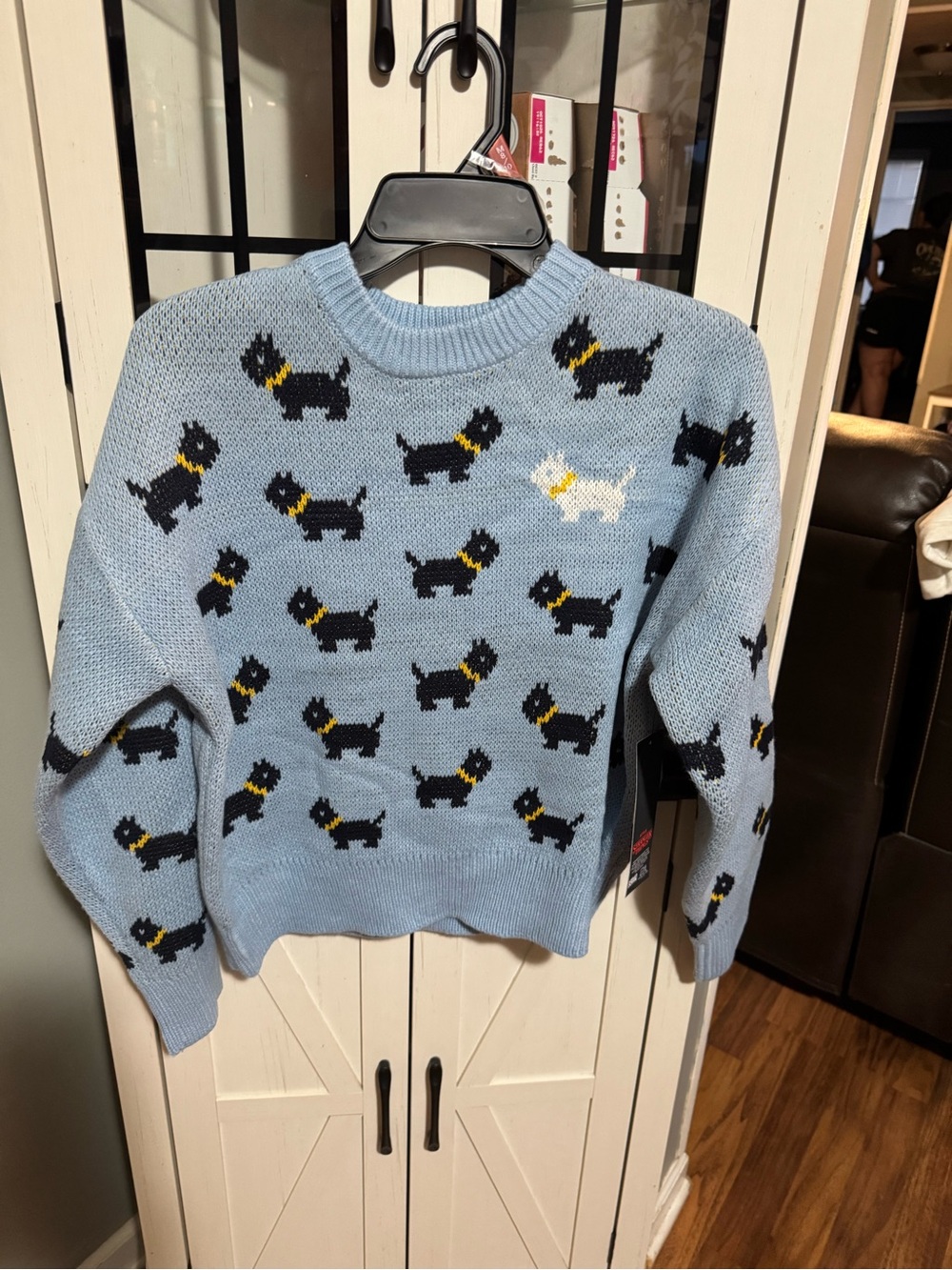 Stranger Things Light Blue Crewneck Sweater with Scottie Dog Motif
